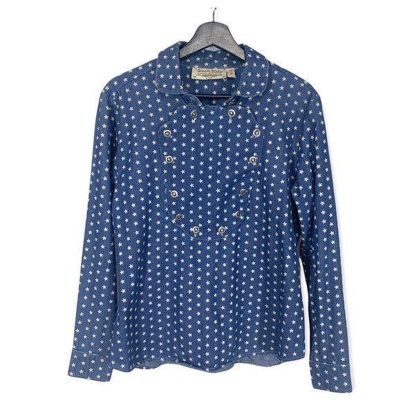 Wah Maker Vintage Collection Blue Micro Star Print Top Medium - Picture 1 of 8